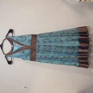 Blue and Brown Circle Print Dress